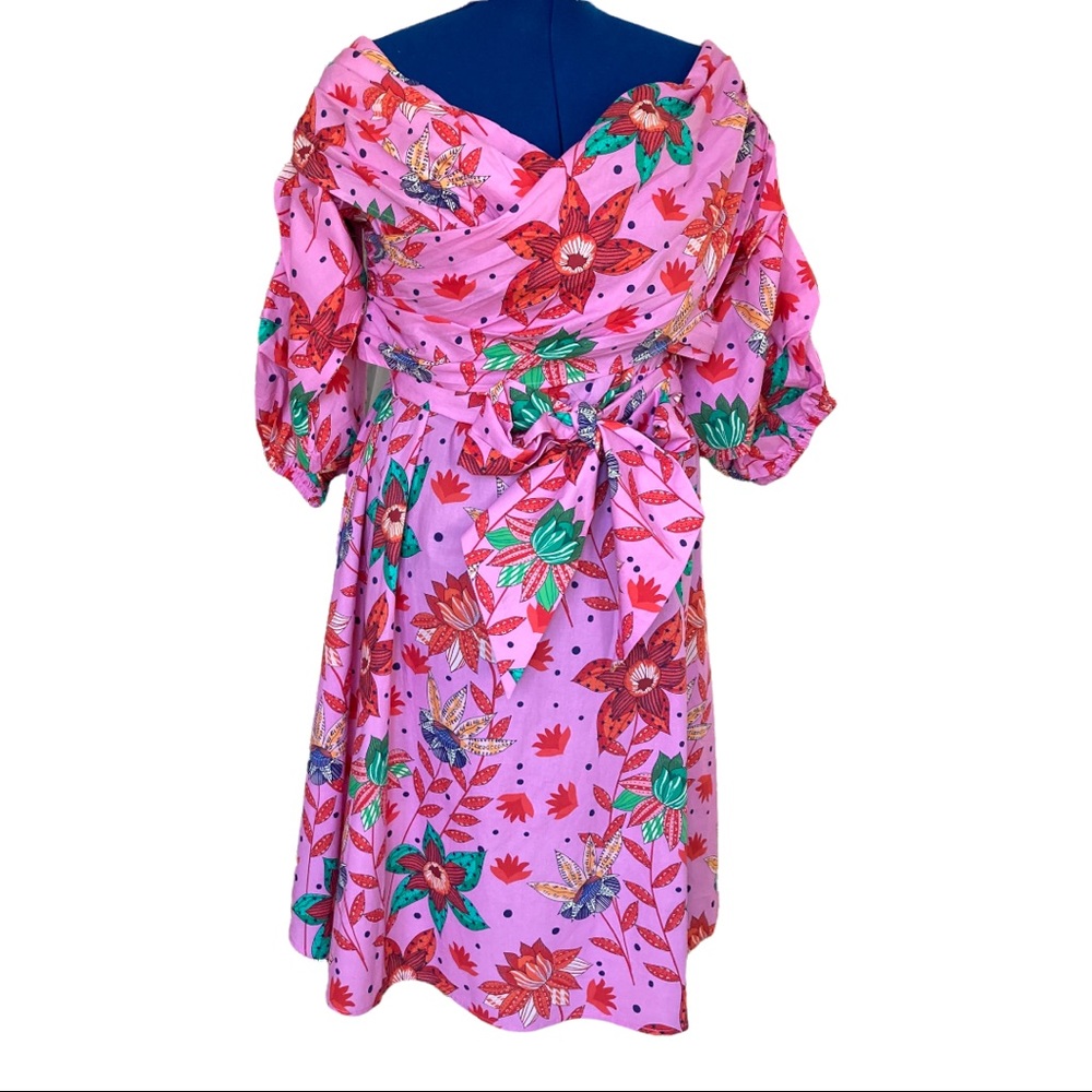 Pink Floral Off-Shoulder Tie-Waist Dress - Picture 4 of 16